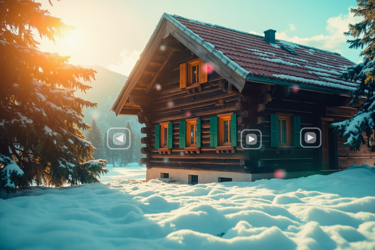 A Swiss chalet with streaming icons, representing IPTV services in Switzerland.